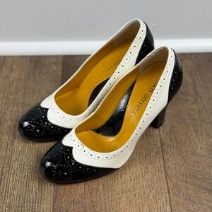 Jessica Bennett Black White Spectator Brogue Block Heel Pump 8